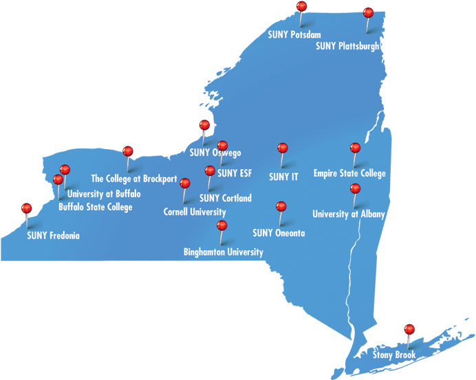 New York State map with SUNY colleges locations